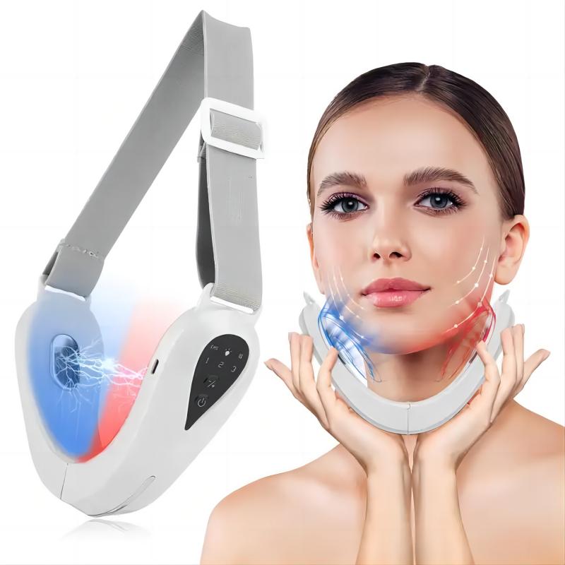 EMS Double Chin Reducer Electric V Face Lift Device with Red Blue Light Face Fat Eliminator Beauty Tool for Firming Saggy Skin