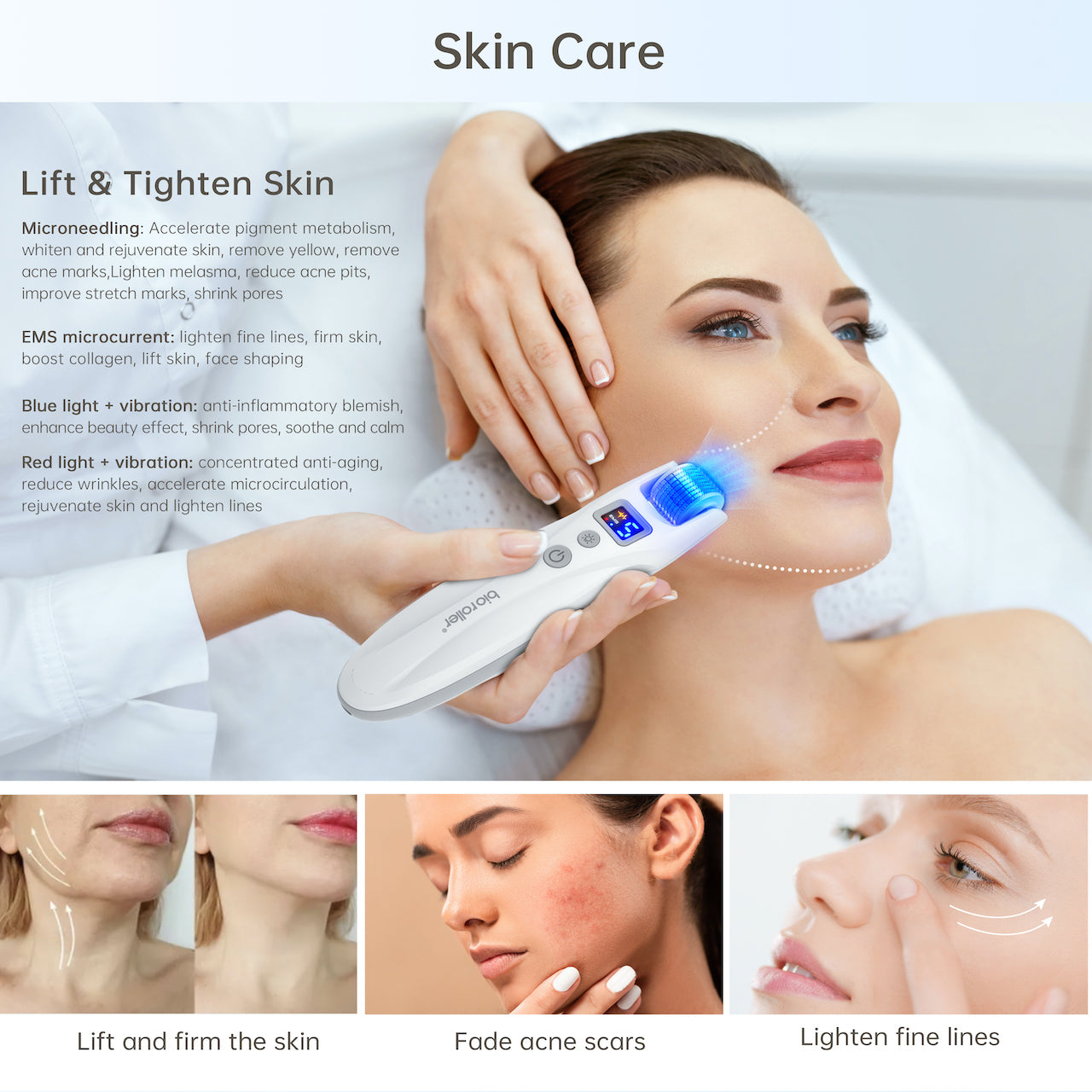 Red Light 4 in 1 EMS Drema Roller System Microneedles Enhance Collagen Anti Wrinkle Shrink Pores Skin Care for Men And Women