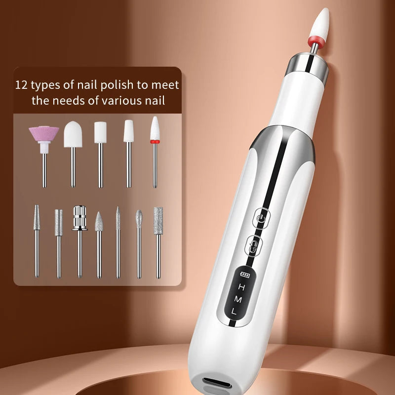 Electric Nail Drill Machine 12 in 1 Kit Portable Cordless Nail File Efile Set for Exfoliating Polishing Acrylic Nail Removing