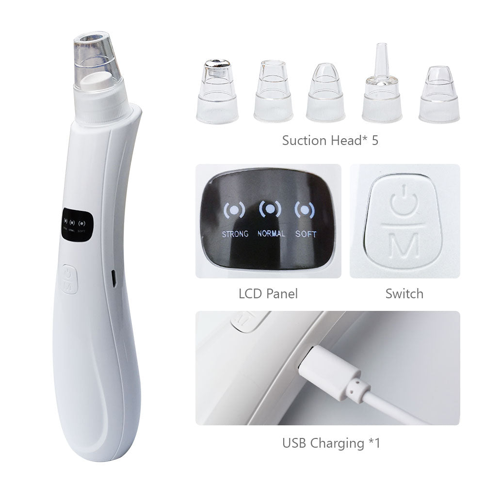 Newest Blackhead Remover Pore Vacuum Kit Electric Face Pore Cleaner Acne WhiteHead Extract Tool with 6 Suction Heads 3 Modes