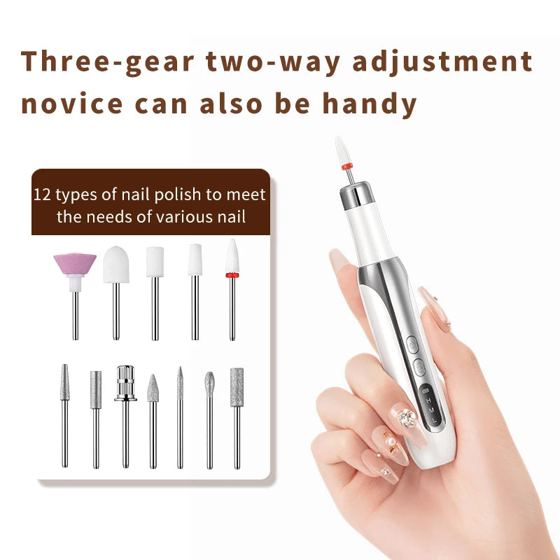 Electric Nail Drill Machine 12 in 1 Kit Portable Cordless Nail File Efile Set for Exfoliating Polishing Acrylic Nail Removing