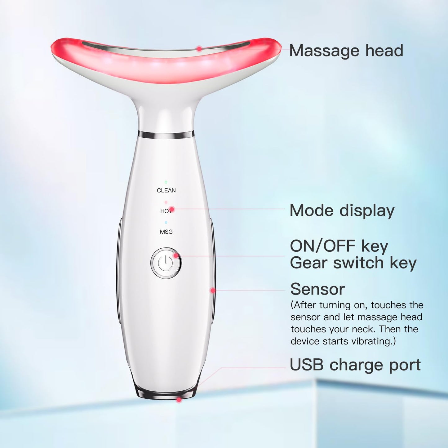 3 in 1 Neck Face Massager Facial Beauty Device Face Sculpting Tool LED Therapy with Thermal and Vibration for Skin Care at Home