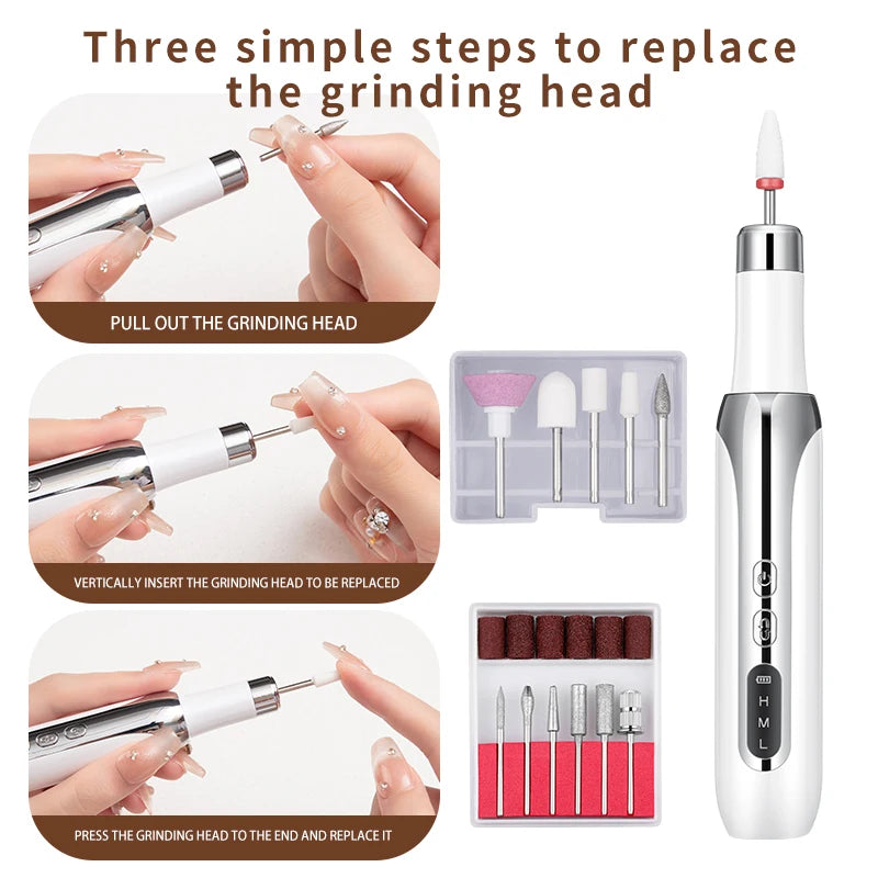 Electric Nail Drill Machine 12 in 1 Kit Portable Cordless Nail File Efile Set for Exfoliating Polishing Acrylic Nail Removing