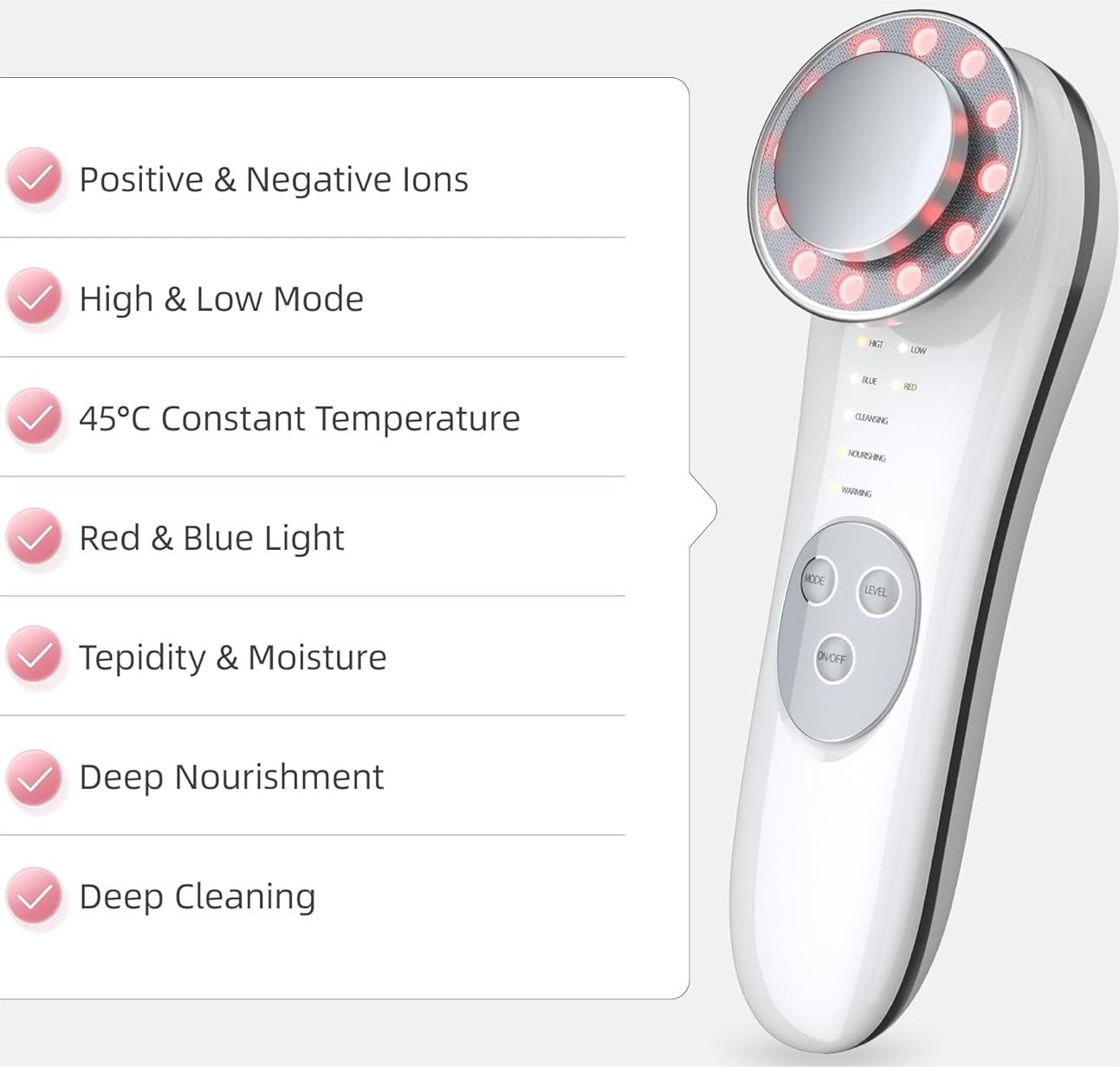 7 In 1 Face Lifting Device EMS Microcurrent Vibration Massage Red Blue Light Skin Rejuvenation Ion Cleaning Care Facial Massager