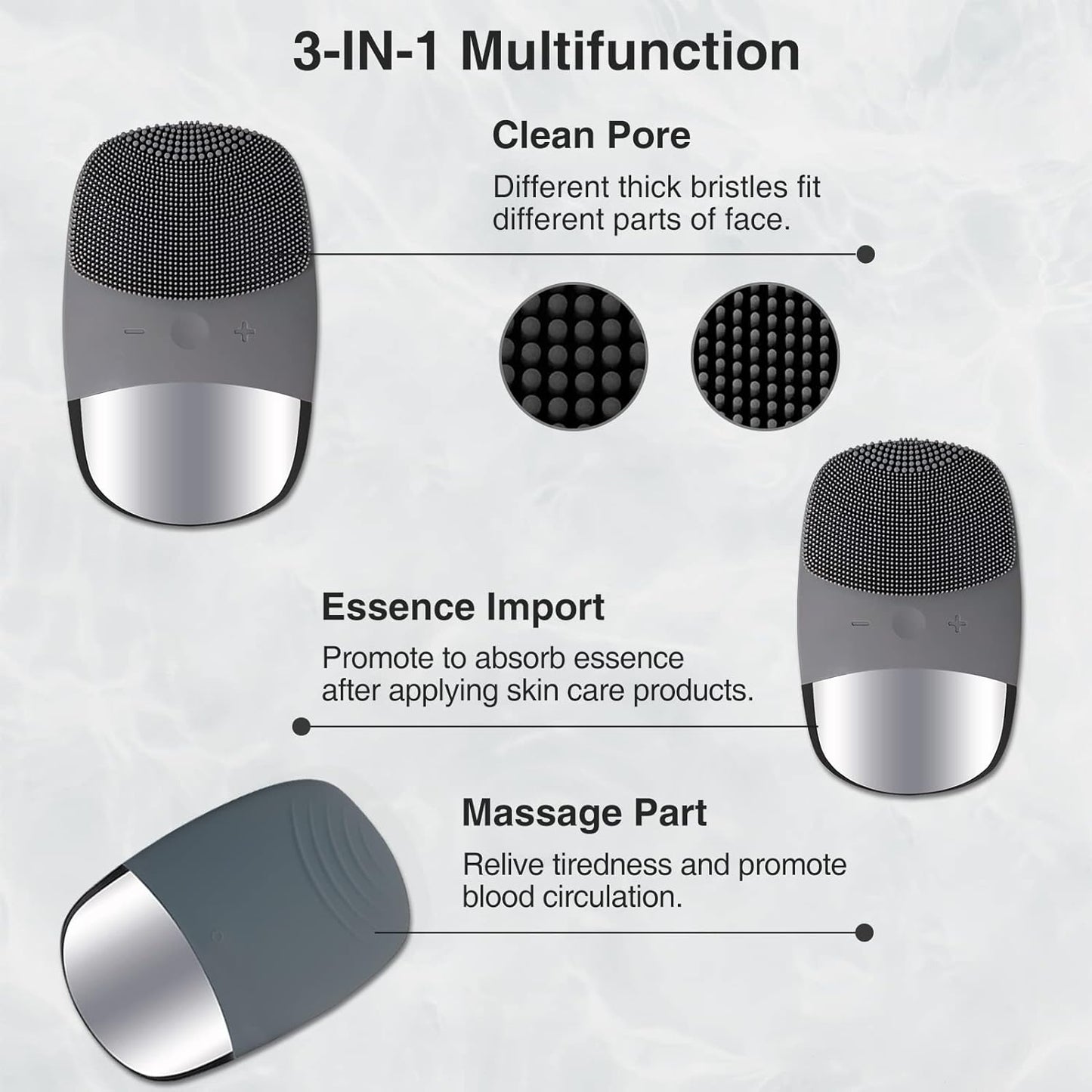 Sonic Waterproof Facial Cleansing Brush Electric Silicone Face Scrubber Massager for Deep Cleanning Remove Blackhead Exfoliating