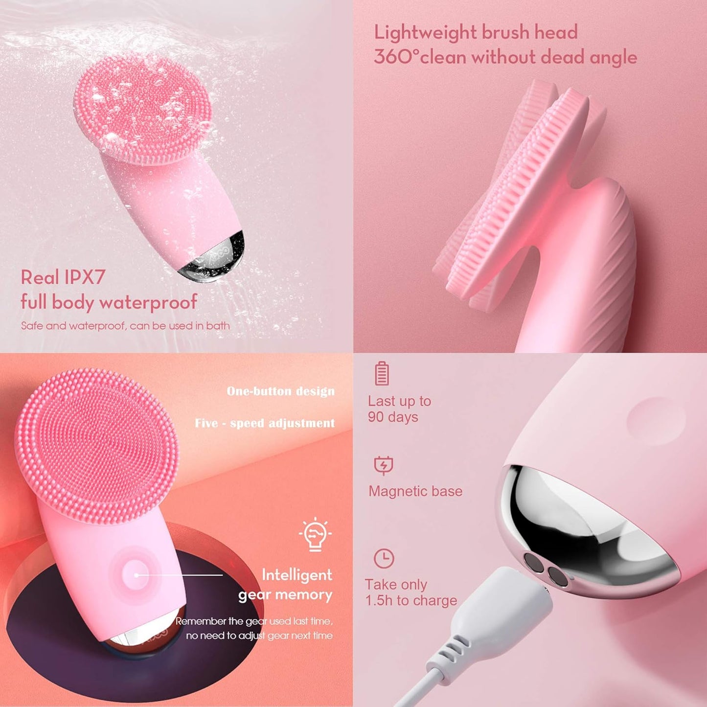 Silicone Facial Cleansing Brush Face Scrubber Rechargeable Waterproof Skin Care Tool for Cleansing Exfoliating and Massaging