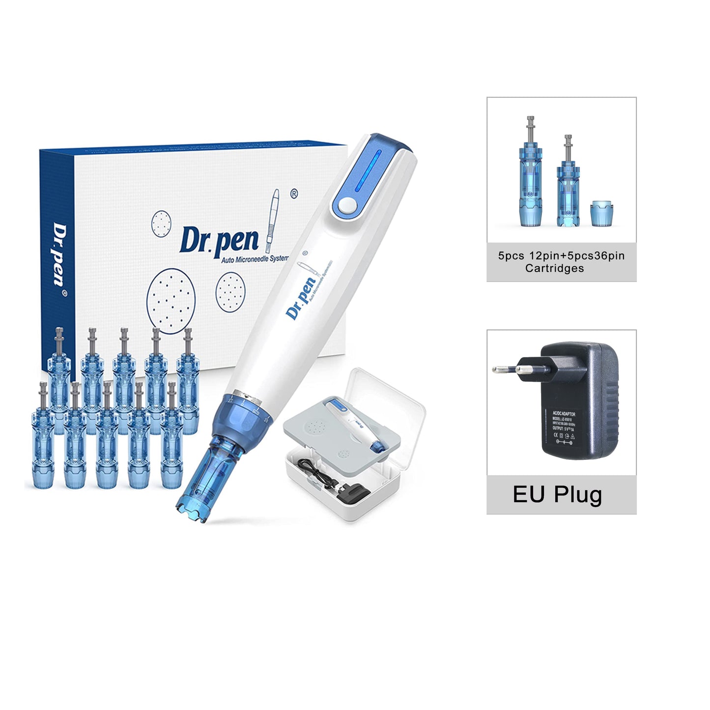 Dr. Pen A9 Electric Derma Microneedling Pen with 10 Replacement Cartridge Adjustable Microneedle Dermapen for Men Women Home Use