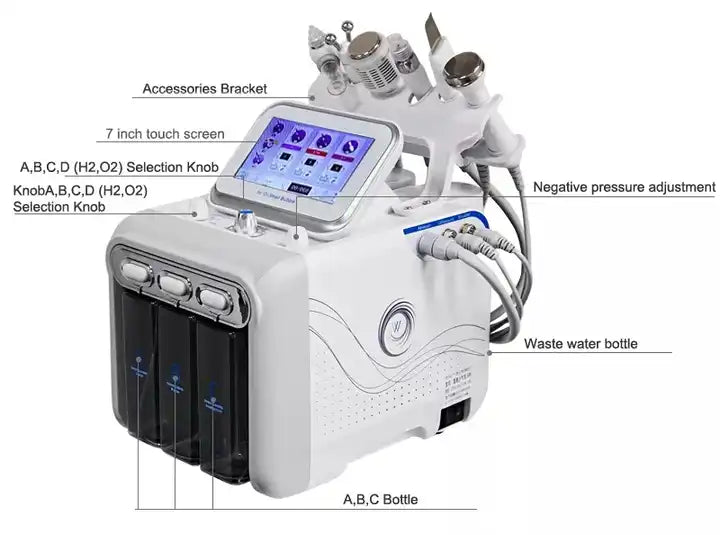 Hydrogen Oxygen Facial Machine 6 in 1 Multifunctional Vacuum Face Care Cleaning Hydro Water Oxygen Jet Peel Machine