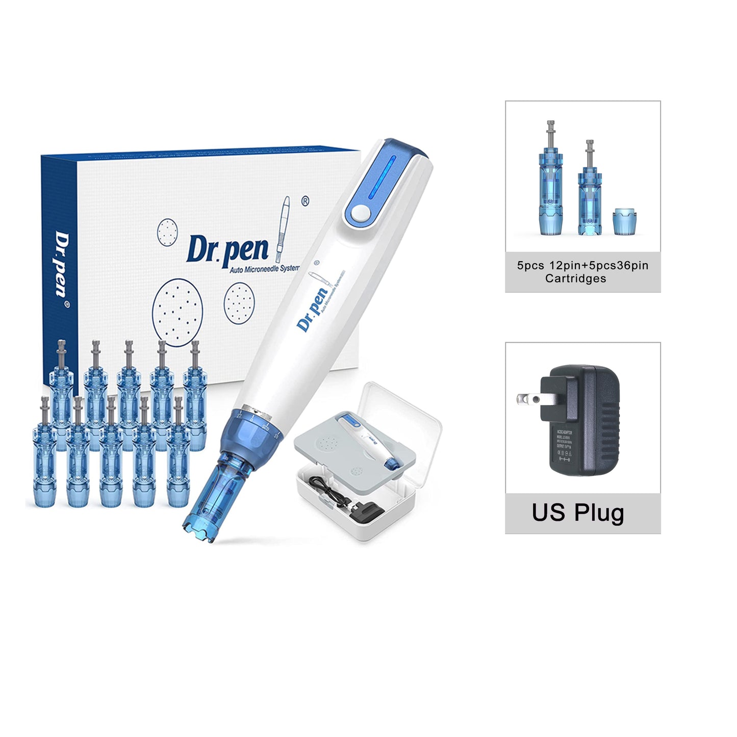 Dr. Pen A9 Electric Derma Microneedling Pen with 10 Replacement Cartridge Adjustable Microneedle Dermapen for Men Women Home Use