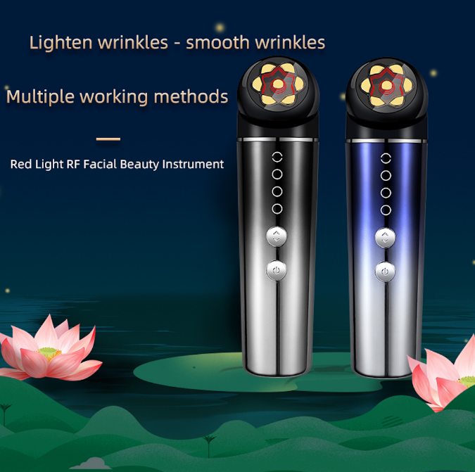 RF Wrinkles Remove Machine Anti Aging Skin Tightening Skin Care Device Heated Face Massager with EMS and Red Light for Home Use