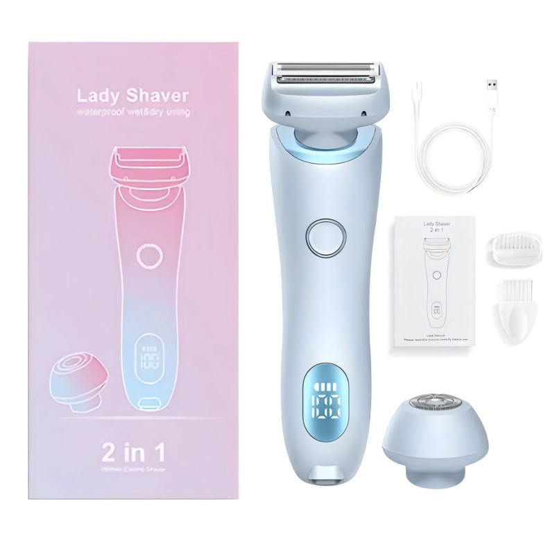 2 In 1 Electric Shaver for Women Lady Razor Hair Removal Waterproof Wet or Dry for Underarm Bikini Leg Portable Painless Trimmer