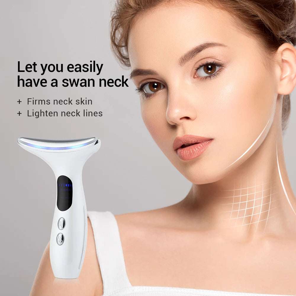 4 In 1 Portable Electric Face Neck Lift Massage with LED Photon Heating and EMS for Skin Rejuwenation Remove Wrinkles Double Chin