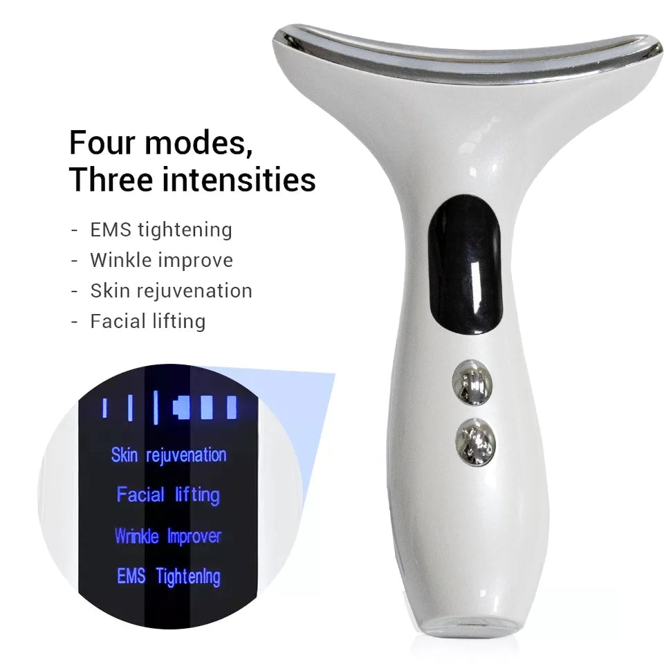 4 In 1 Portable Electric Face Neck Lift Massage with LED Photon Heating and EMS for Skin Rejuwenation Remove Wrinkles Double Chin